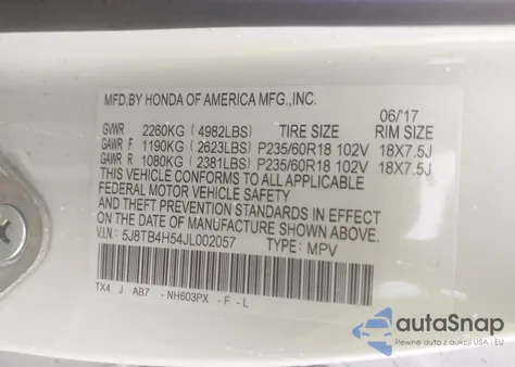 2018 Acura Rdx Technology Acurawatch Plus Packages/Technology Package from USA, damaged, VIN 5J8TB4H54JL002057